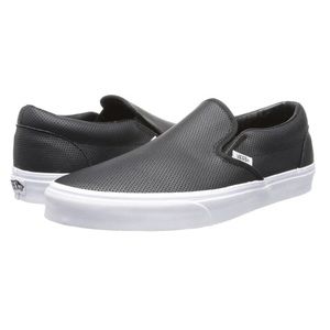 Vans Black Perforated Classic Leather Slip-on Sneaker, Size 8.5 women’s